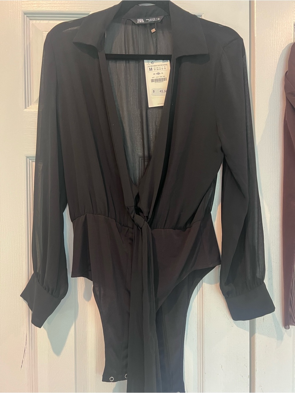 Zara Black Long-Sleeve Tie-Front Bodysuit